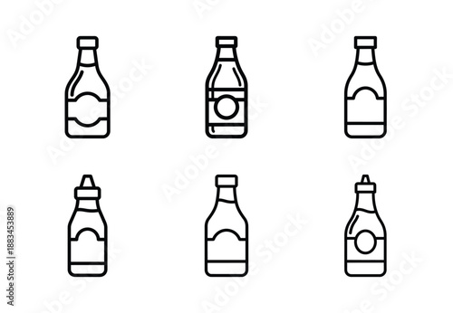 Set of food related sauce bottle  outline vector icons. food linear icons collection, Editable stroke