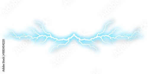 Electric Blue Lightning Arc Stretching Horizontally with Glowing Energy Branches, Powerful Motion, and High-Voltage Visual Impact for Modern Tech Designs