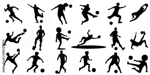 vector silhouettes set of people playing football in different actions