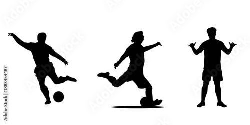  silhouettes set of people playing football in different actions