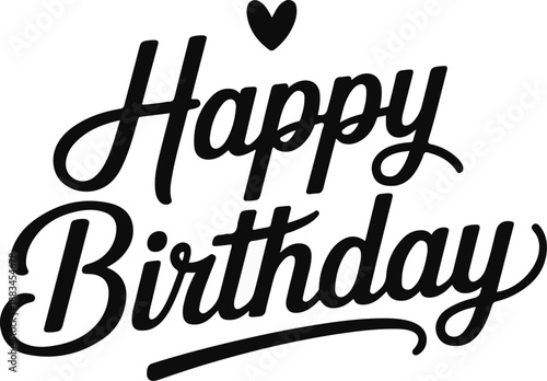 Happy Birthday script with heart on white background