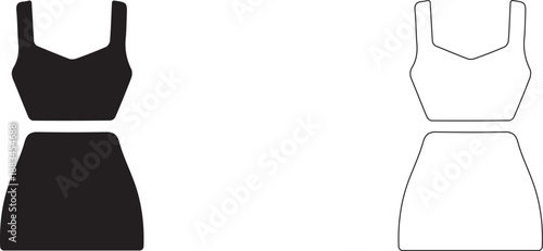 Сrop top with wide straps and a mini skirt. Vector template of a women's summer suit.