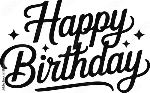 Happy Birthday Script with Star Accents Keywords: happy birthday, calligraphy, text, lettering