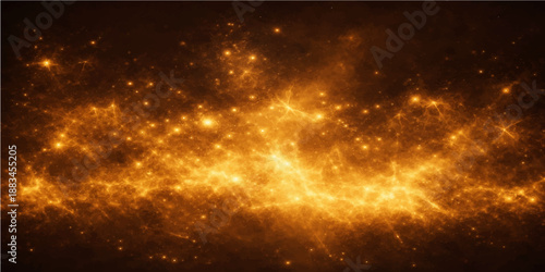 Deep blue starry night sky with bright nebula dust and abstract light particles across a dark cosmos background with space for text for astronomy and science illustration