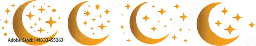 Orange crescent moons with glittering stars arranged in a row on transparent background high-quality professional detailed modern elegant stylish clean