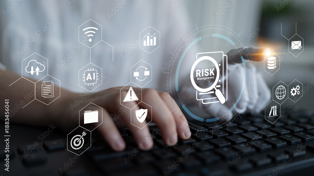 Naklejka premium Artificial intelligence enhances risk management and business protection to ensure operational stability and secure decision making Parse