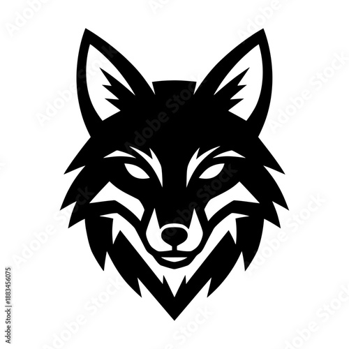 Wolf Mascot Vector: Hoary Fox Sleek Minimalist Emblem. Fierce Tribal Predator Head Silhouette. Black and White Wildlife Animal Tattoo Symbol for Graphic Design