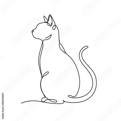 Minimalist Continuous Line Drawing of a Sitting Cat