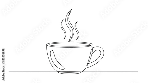 Minimalist One Line Drawing of a Steaming Coffee Cup