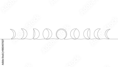 Continuous line drawing of moon phases cycle minimalist lunar art