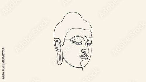 Minimalist continuous line drawing of Buddha head for meditation decor