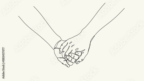 One line art illustration of hands held together symbol of unity
