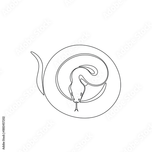 Minimalist Circular Line Drawing of a Snake from Above