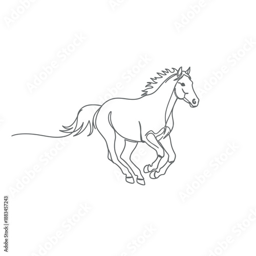 Minimalist One Line Drawing of a Powerful Horse Running Fast