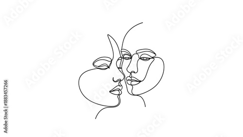 Intertwined Faces Minimalist Continuous Line Art of a Couple