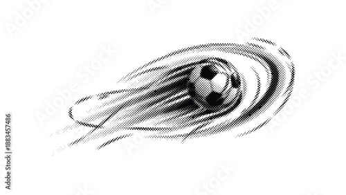 Soccer ball in motion with swirling lines around it  dynamic sports illustration
