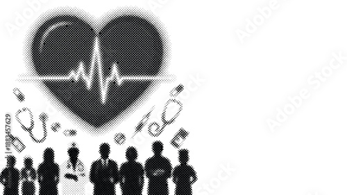 healthcare concept with heart rate and medical staff  doctors and nurses