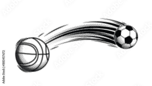 Soccer ball kicked by baseball bat in motion with speed lines  sports action