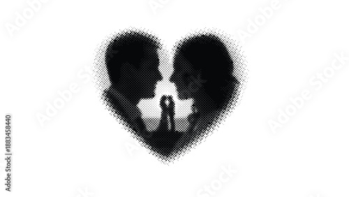 halftone heart shaped illustration of couple kissing