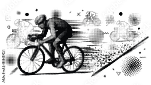 man riding a bicycle on a road with motion blur effect around him cycling fast