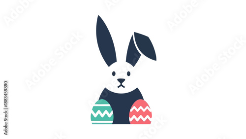 Easter Bunny with Decorated Eggs Cartoon Character.