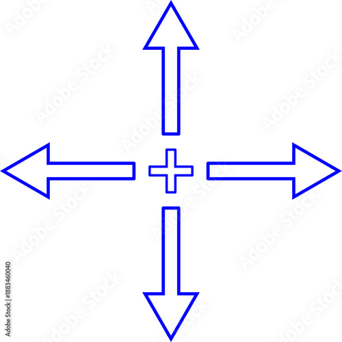 Blue Move Icon: Professional Multi-Directional Navigation and Transformation Vector for Photo Editing UI, GPS Apps,