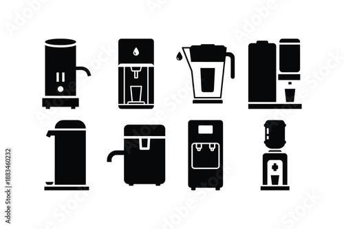 Water Purifier Black Silhouette Flat Icon Vector