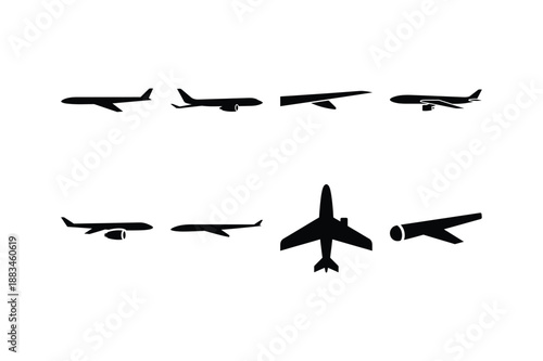 Aircraft Wing Black Silhouette Flat Icon Vector