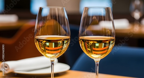 Wallpaper Mural Two glasses of white wine on a restaurant table Torontodigital.ca