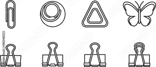 Collection of paperclip and binder clip office icons