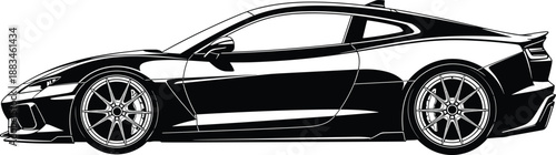 Modern sports car silhouette side view illustration sleek luxury vehicle design black white vector automotive concept