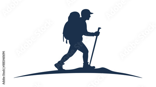 Hiker with backpack and trekking poles