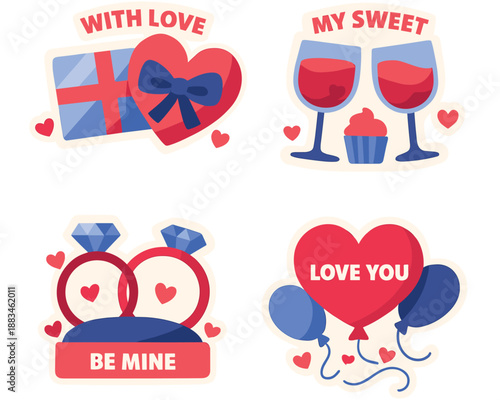 Romantic Valentines Icons: A collection of charming Valentine's Day icons, featuring heartfelt symbols of love, romance, and celebration, perfect for conveying emotions.