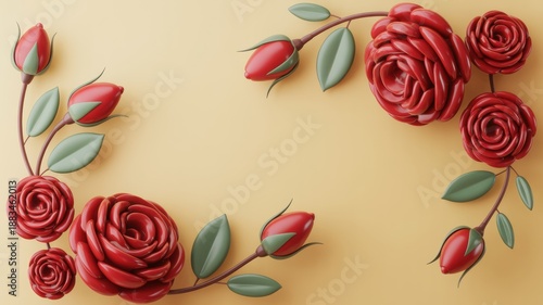 Wallpaper Mural Elegant 3d illustration of vibrant red roses and buds forming a beautiful floral frame Torontodigital.ca