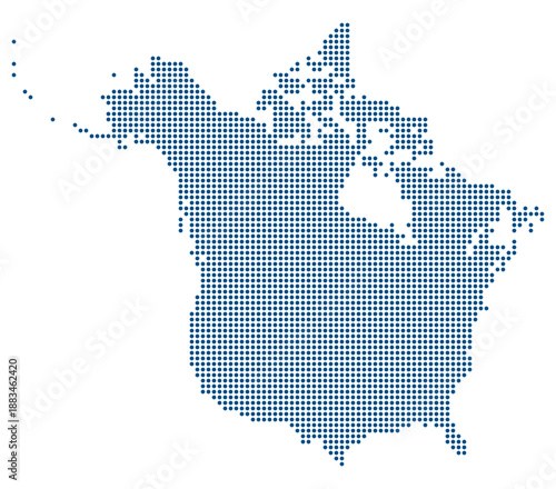 North America USA and Canada Blue Dotted Vector Map for Continental Tech Trade