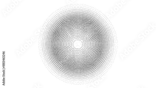 Gray halftone dots pattern forming concentric circles on white background