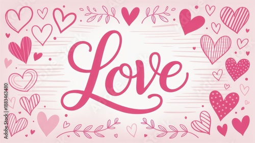Wallpaper Mural Elegant pink love lettering surrounded by a variety of decorative hearts and subtle patterns Torontodigital.ca