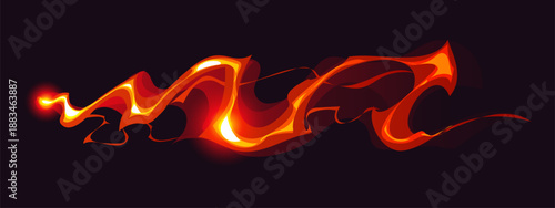 Cartoon game magic power wave, wizard glow vfx light effect. Vector red and orange blaze with glowing sparks, isolated spell, fireball flash or light trail for fantasy games or magical ui animation