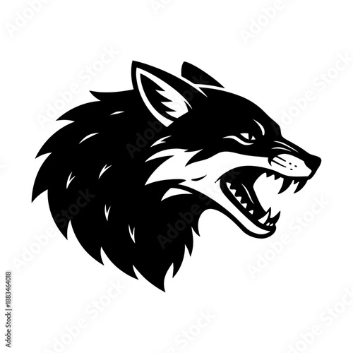 Wolf head vector illustration in a bold tattoo and icon style featuring a wild canine face with tribal details, sharp teeth, and a strong predator mascot look  hoary fox