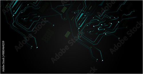 Abstract green technology backdrop featuring detailed circuit patterns, semiconductor traces, and futuristic digital elements for innovative tech presentations.circuit board background
