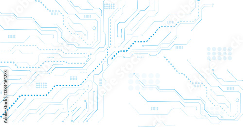 Digital circuit board background showcasing white electronic patterns. Vector tech design with semiconductor lines, motherboard elements, circuit board background