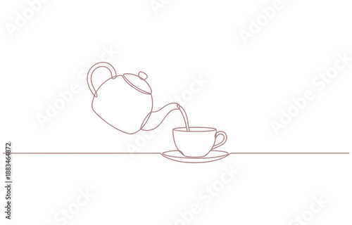 International Tea Day banner. Line art tea and teapot. Hand drawn vector art on transparent background