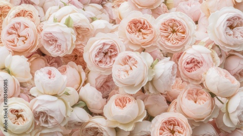 Wallpaper Mural A beautiful abundance of soft pink and cream rose blooms creating a delicate floral backdrop Torontodigital.ca