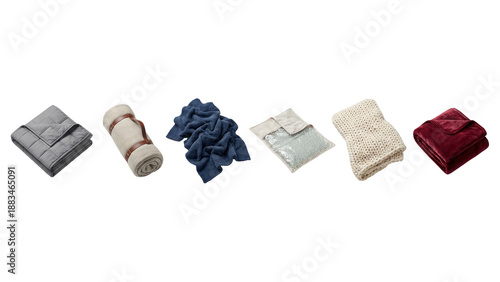 Collection of Various Throws and Blankets on White Background