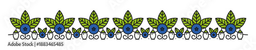 Farm blueberry plant leaves line divider or border. Wild plant lineart frame border, farm fruit linear vector separator line. Forest blueberry thin line underline spacer or garden berry divider