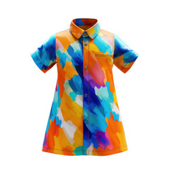 Vibrant multicolor tie dye patterned short sleeve shirt with fashion Isolated on a transparent background