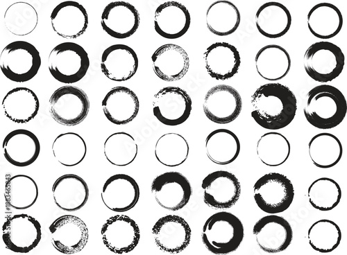 A grid of 40 black brush circles with varying levels of completeness