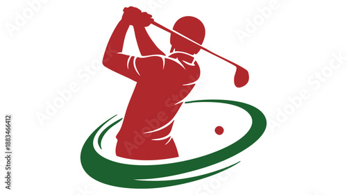 Dynamic golfer swinging golf club