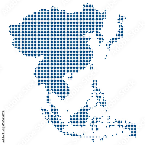 Slika na platnu Asia Blue Dotted Vector Map for Digital Silk Road and Tech Connectivity