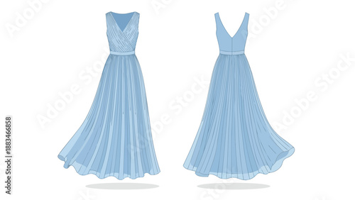 Elegant sky blue full-length gown with flowing silhouette and delicate layered skirt design, perfect for formal occasions or sophisticated evening